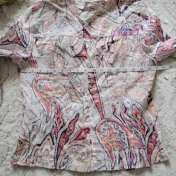 ✨CL Chico's 100% Linen Paisley Pastel Color Print Full Zip 3/4 Sleeve Blazer 0 - Picture 11 of 13